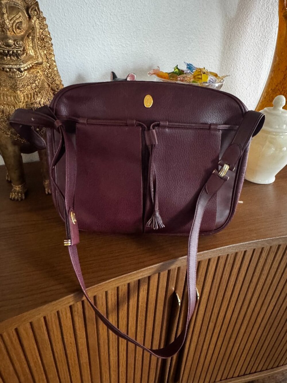 Cartier Must de Cartier Bordeaux Leather Crossbody / Shoulder Bag (c. 1988–1992)